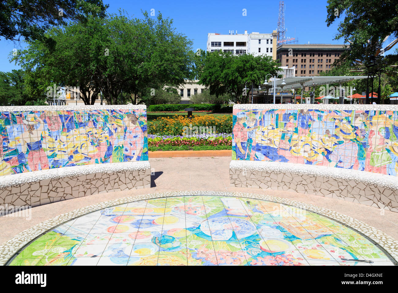 Tilework in Market Square Park, Houston, Texas, USA Stock Photo