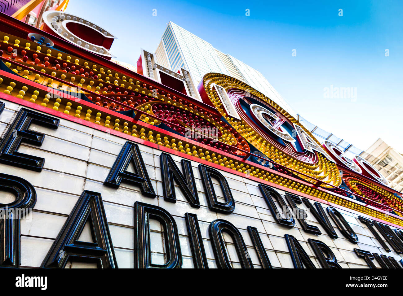 Close up of Chicago Theatre marquee Chicgo Illinois USA Stock