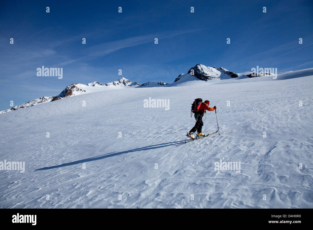 Ski touring in the Alps, ascent to Punta San Matteo, on the border of Lombardia and Trentino-Alto Adige, Italy Stock Photo
