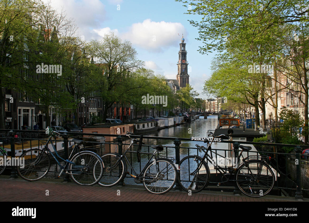 The Netherlands Holland Amsterdam Prinsengracht Westerkerk Church Golden Age Canal district Stock Photo