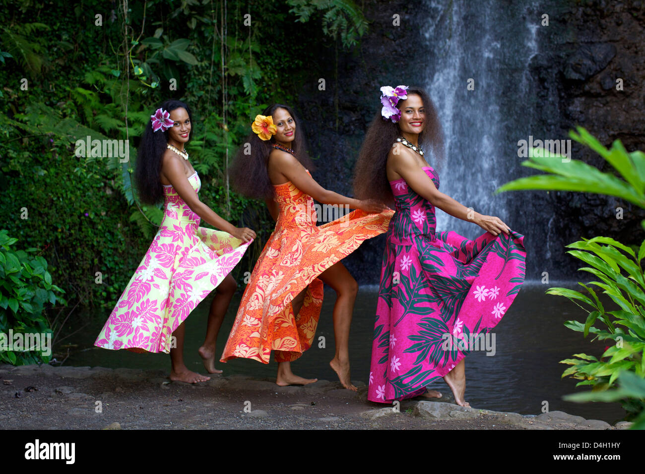 Some vahines from the Tahiti Ora troupe, French Polynesia Islands Stock Photo