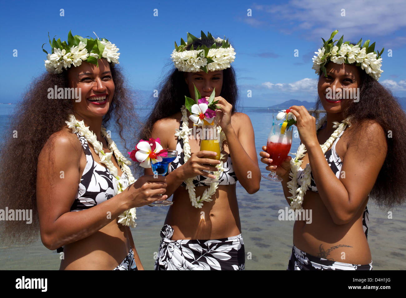 Some vahines from Tahiti Ora  in Tahiti, Society Islands, French Polynesia Islands Stock Photo