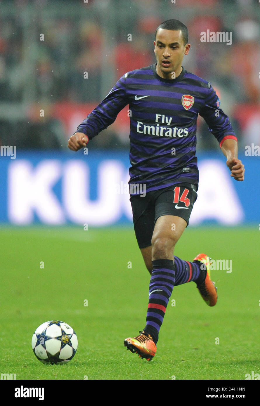Munich, Germany. 13th March 2013. Arsenal's Theo Walcott in action during the UEFA Champions League soccer round of sixteen between FC Bayern Munich and Arsenal FC at Fußball Arena München in Munich, Germany, 13 2012. Photo: Marc Müller dpa /Alamy Live News Stock Photo