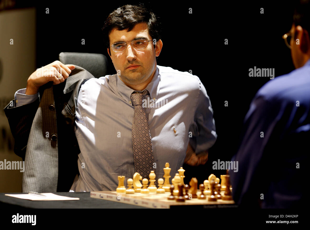 Defending World champion Viswanathan Anand, from India, contemplates his  next move during the eighth game of the Chess World Championship between  him and Russia's Vladimir Kramnik in the Art and Exhibition Hall