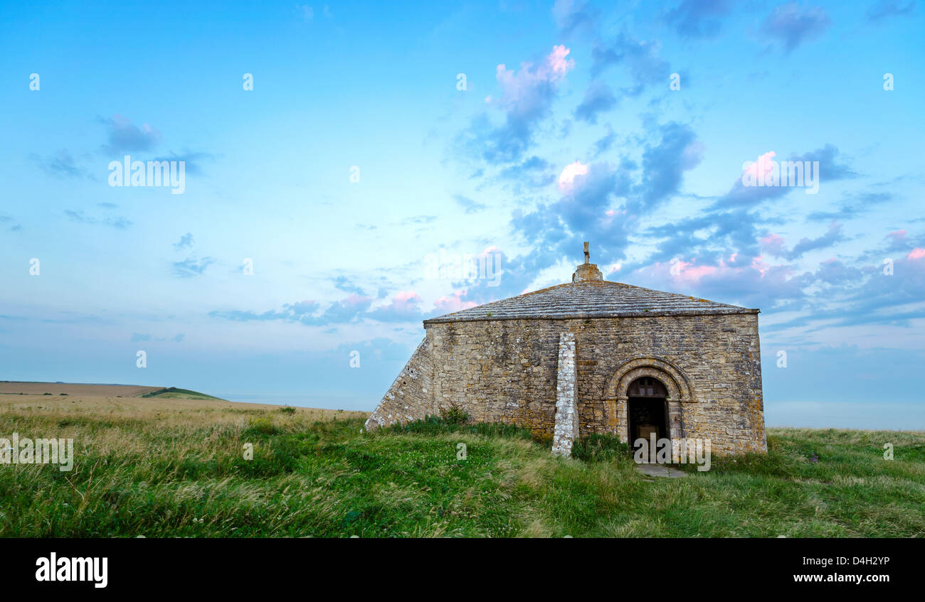 Old chapel on St Alhems Head near Worth Matravers in Dorset Stock Photo