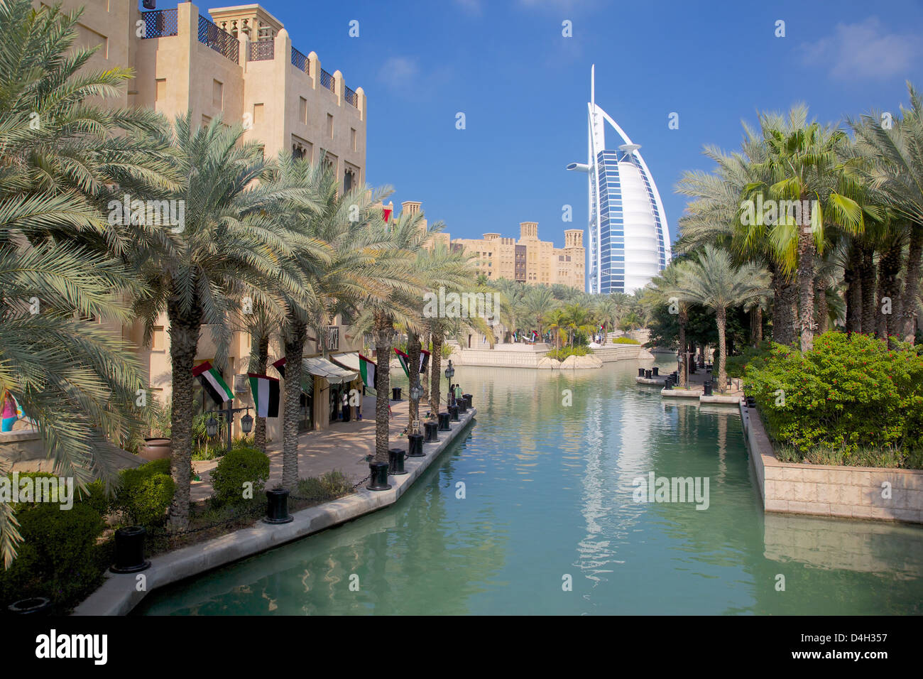 Madinat Jumeirah and Burj Al Arab, Dubai, United Arab Emirates, Middle East Stock Photo