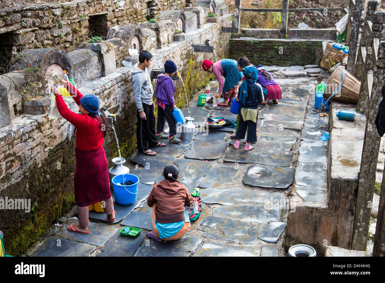 Teendhara, spring and water fountain in Bandipur, Nepal Stock Photo
