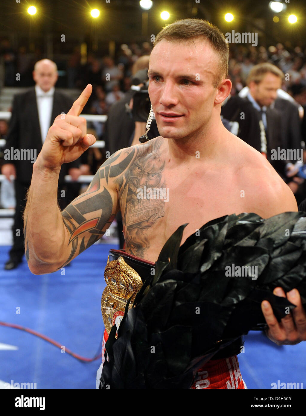 Old and new WBA-Super Middleweight World Champion Mikkel Kessler (Denmark) poses with his crown at Weser-Ems-Halle in Oldenburg, Germany, 25 October 2008. He beat 33 year-old German Danilo Haeussler from Frankfurt Oder by k.o. in the third round. Photo: Ingo Wagner Stock Photo
