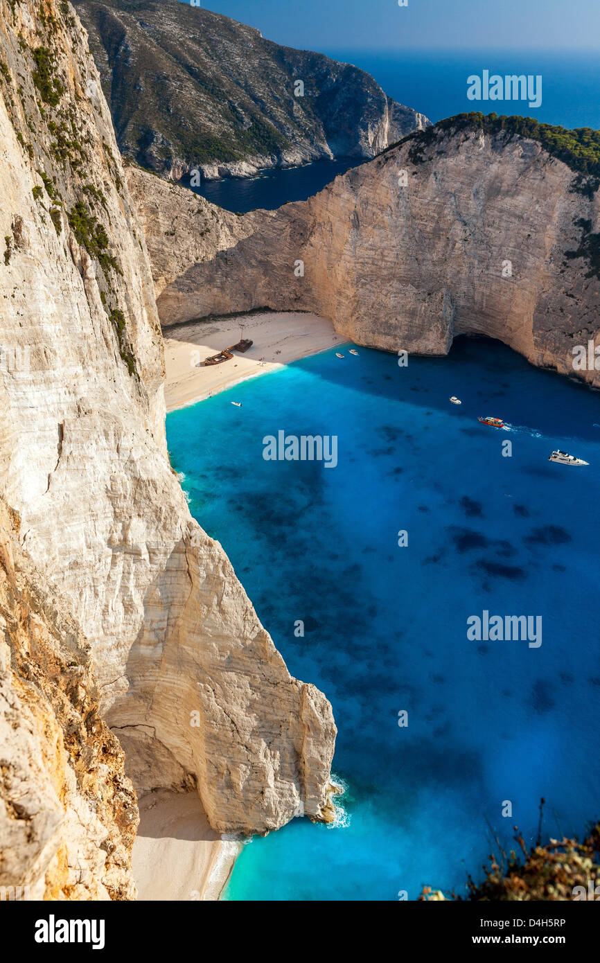 View of the shipwreck on the beach Navagio in Zakynthos, Greece Stock Photo