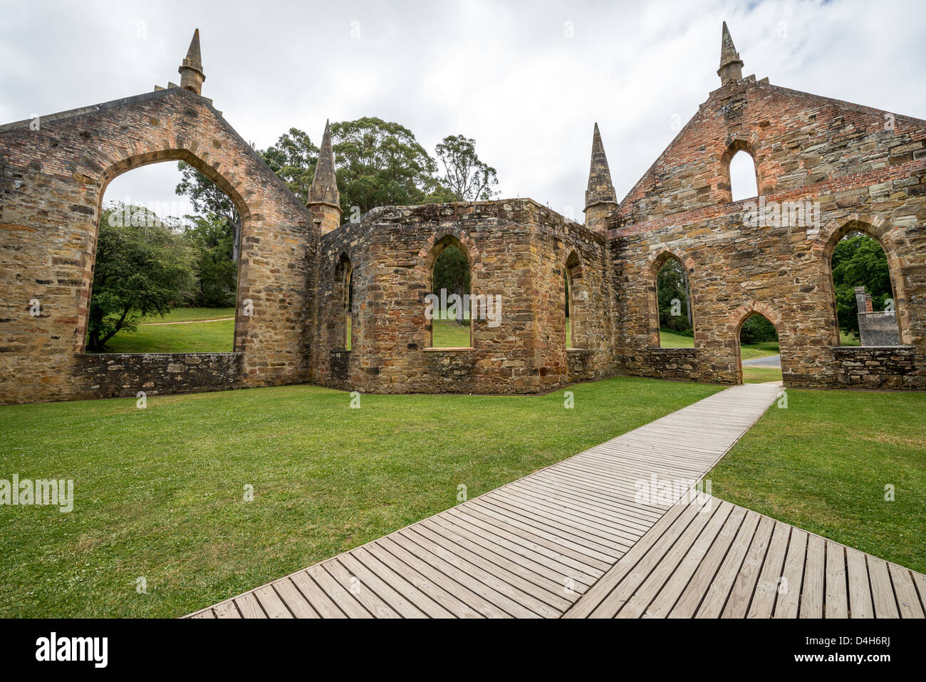 Building ruins at Port Arthur, Tasmania which was once a penal settlement in Australia's convict beginnings. Stock Photo
