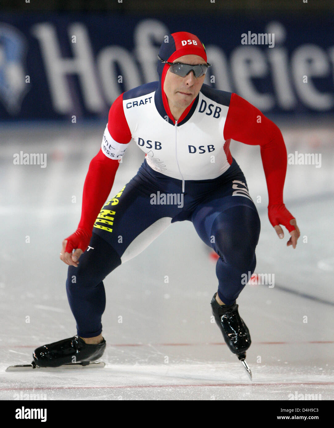 Russian ice speed skater Dmitry Lobkov is pictured at the start of the