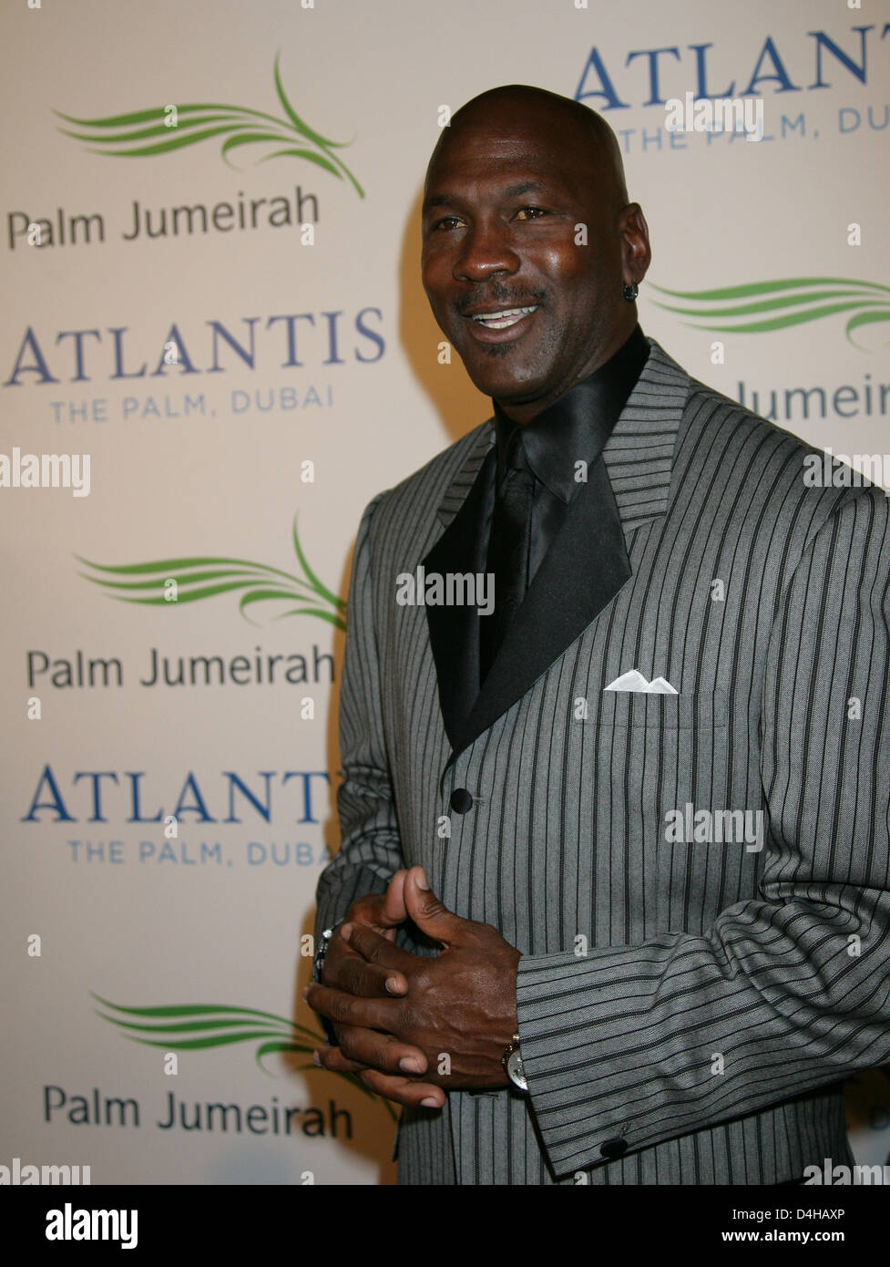 US basketball legend Michael Jordan arrives on the red carpet at Hotel ?Atlantis, The Palm? on the artificial island ?The Palm Jumeirah? in Dubai, UAE, 20 November 2008. The artificial island was inaugurated with a large party after seven years of construction. Numerous celebrities from all over the world attended the party. Photo: Jens Kalaene Stock Photo