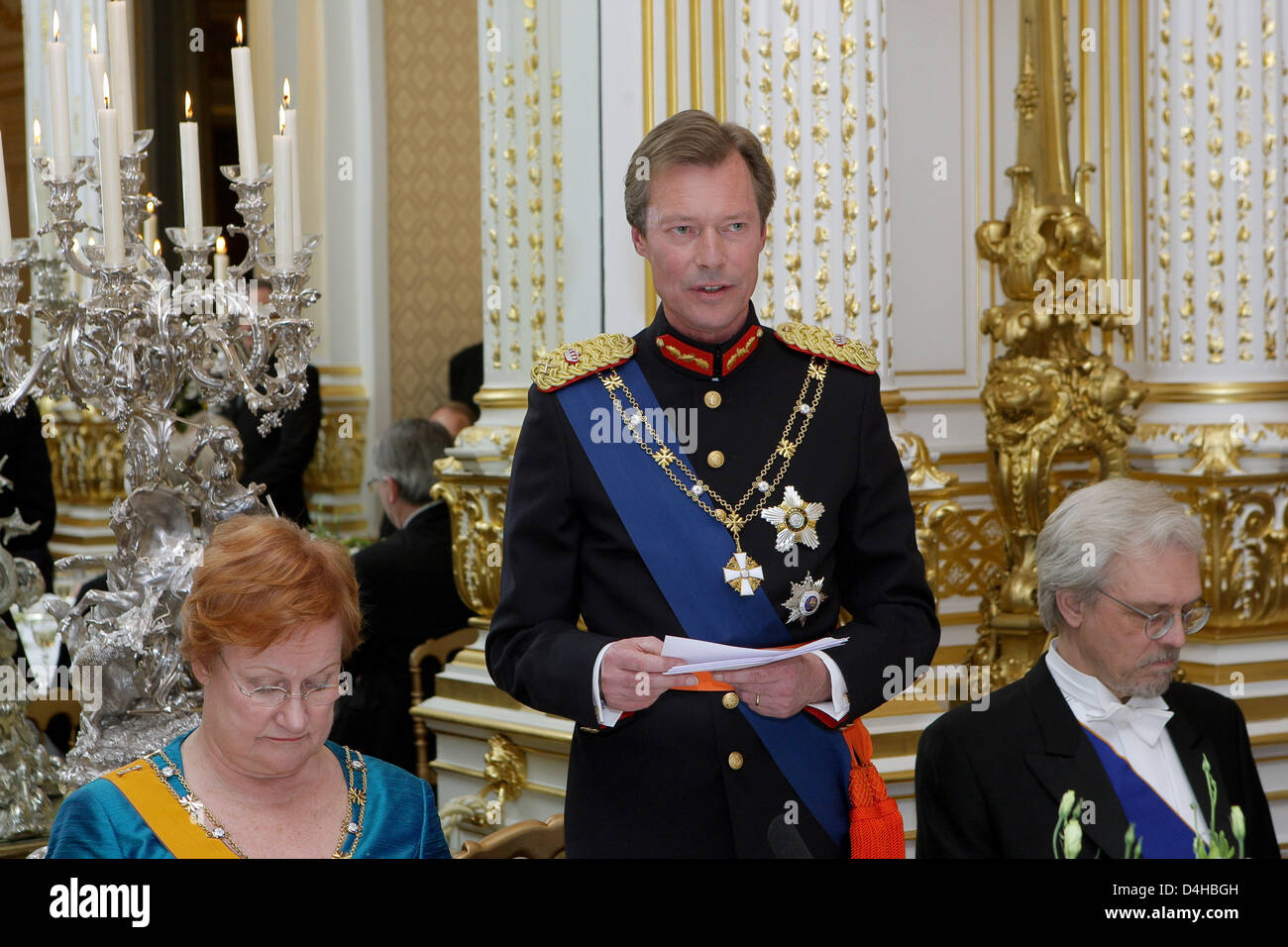 Grand Duke Henri of Luxembourg delivers a speech standing between