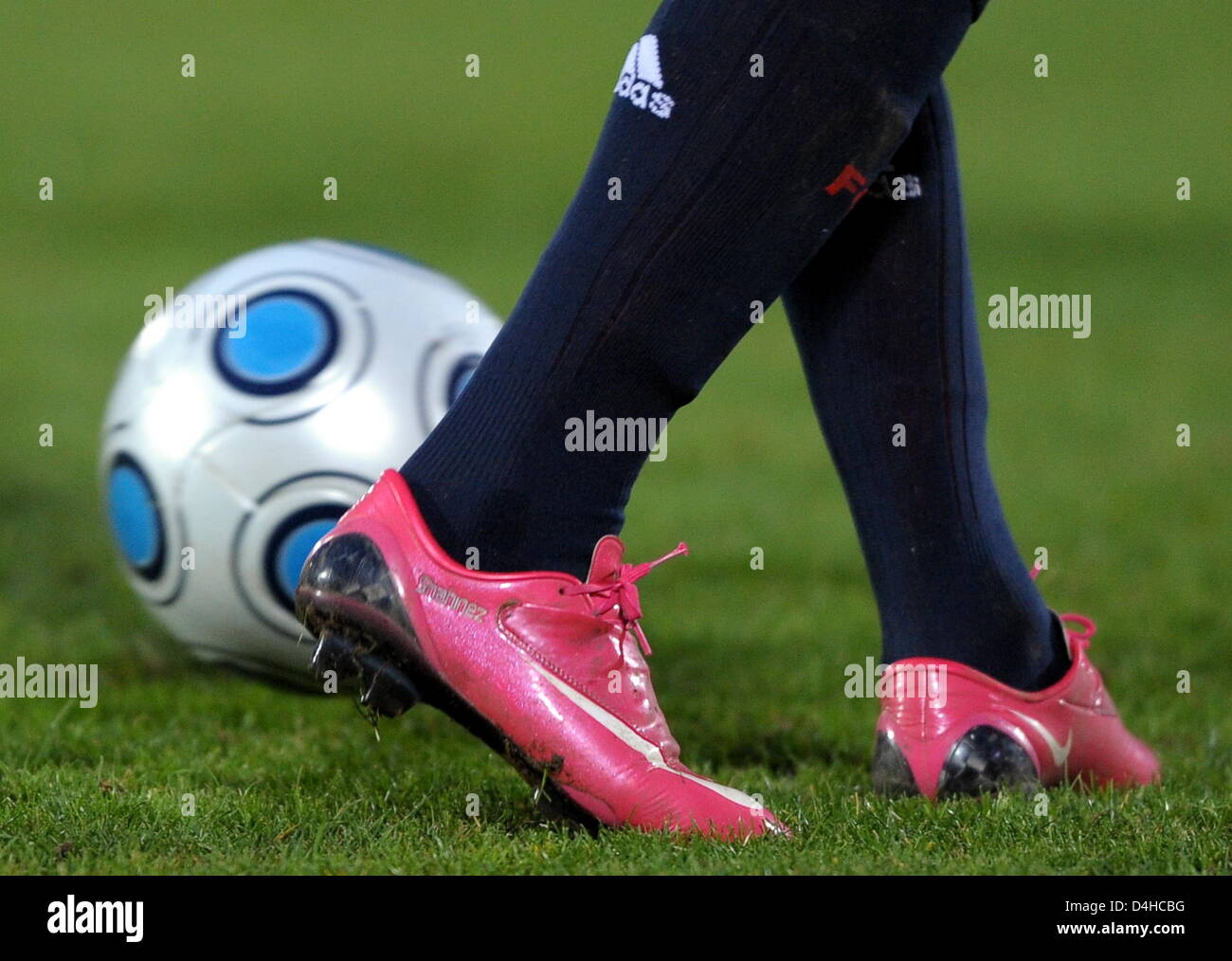 Franck Ribery?s pink soccer shoes captured during the Bundesliga soccer  match Bayer Leverkusen vs Bayern