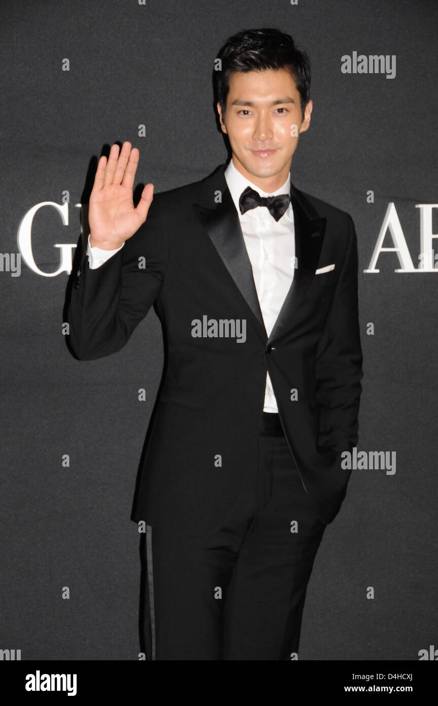 Choi Siwon at Giorgio Armani's new store opening ceremony in Hong Kong, China on Wednesday March 13, 2013. Stock Photo