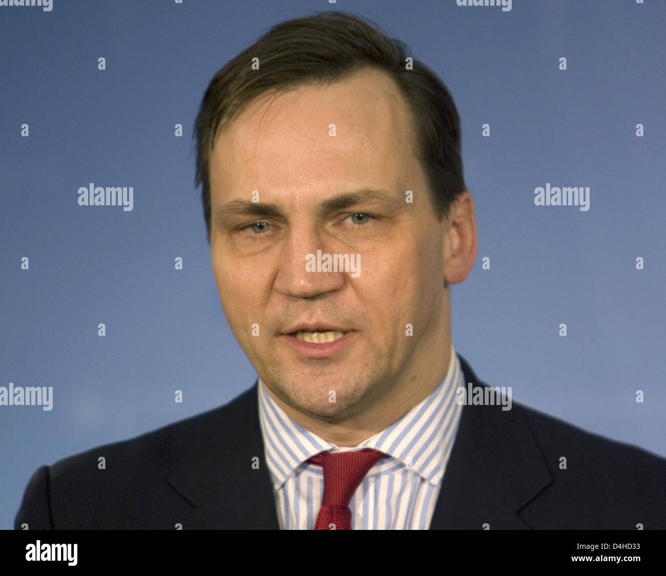 Poland?s Foreign Minister, Radek Sikorski, captured during a short statement at the Federal Foreign Office in Berlin, Germany, 05 December 2008. Photo: Arno Burgi Stock Photo