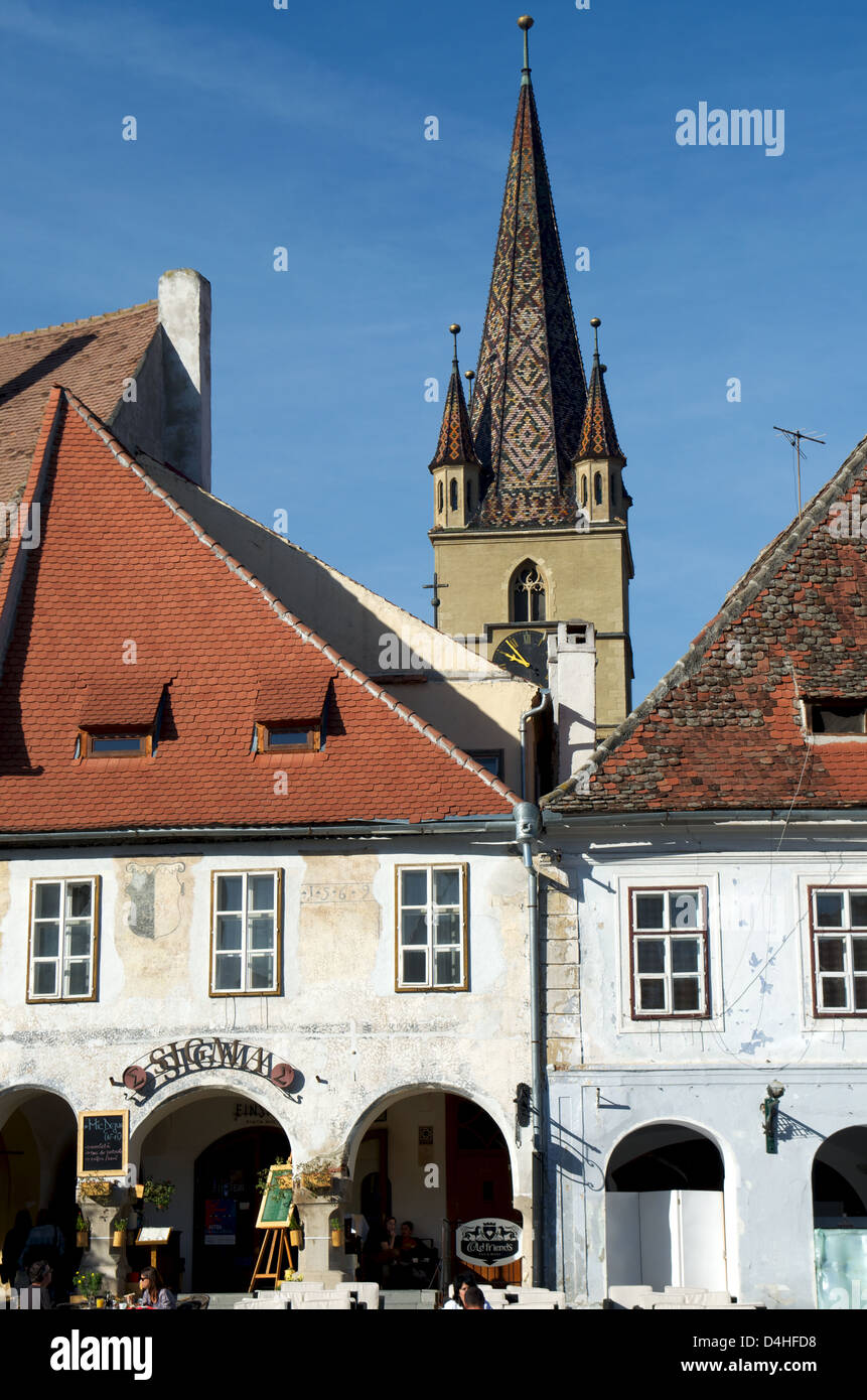 Piata Mica in the Transylvania town of Sibiu Romania Stock Photo