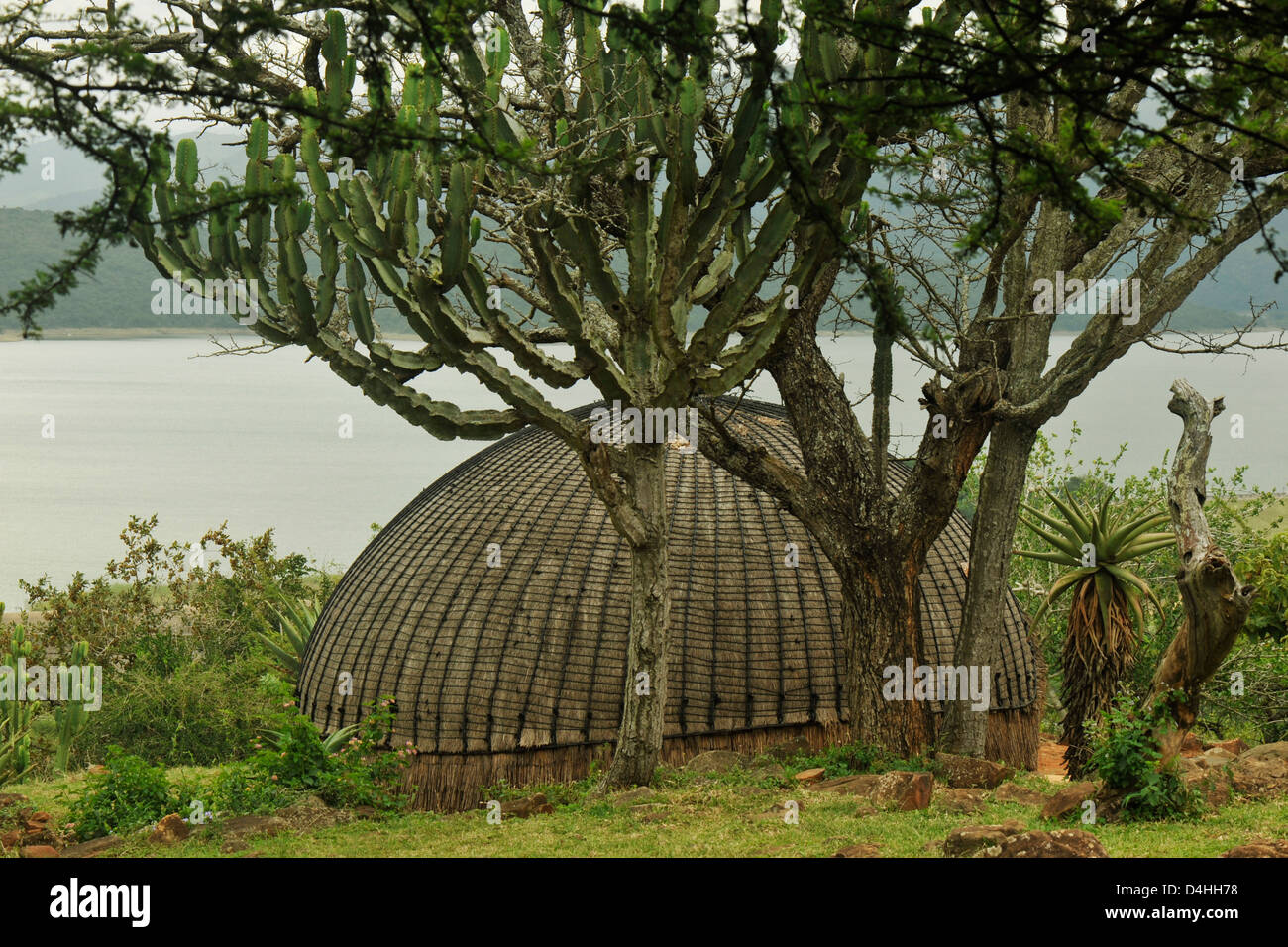KwaZulu-Natal, South Africa, building, traditional grass Zulu hut, rural setting,  Shakaland theme village, house, construction Stock Photo