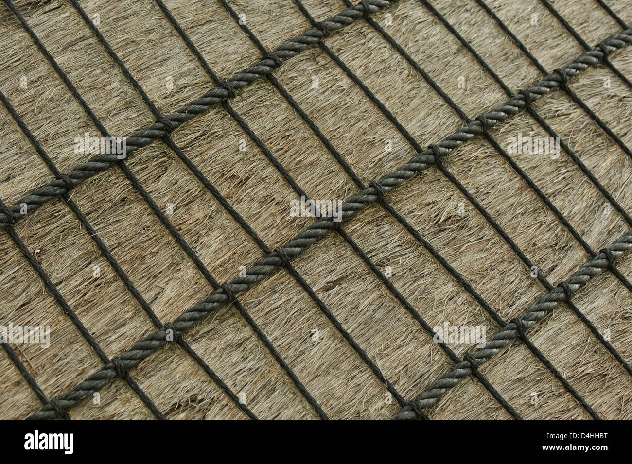 Close-up of rope holding thatch in place, braided patter, traditional Zulu hut, South Africa Stock Photo