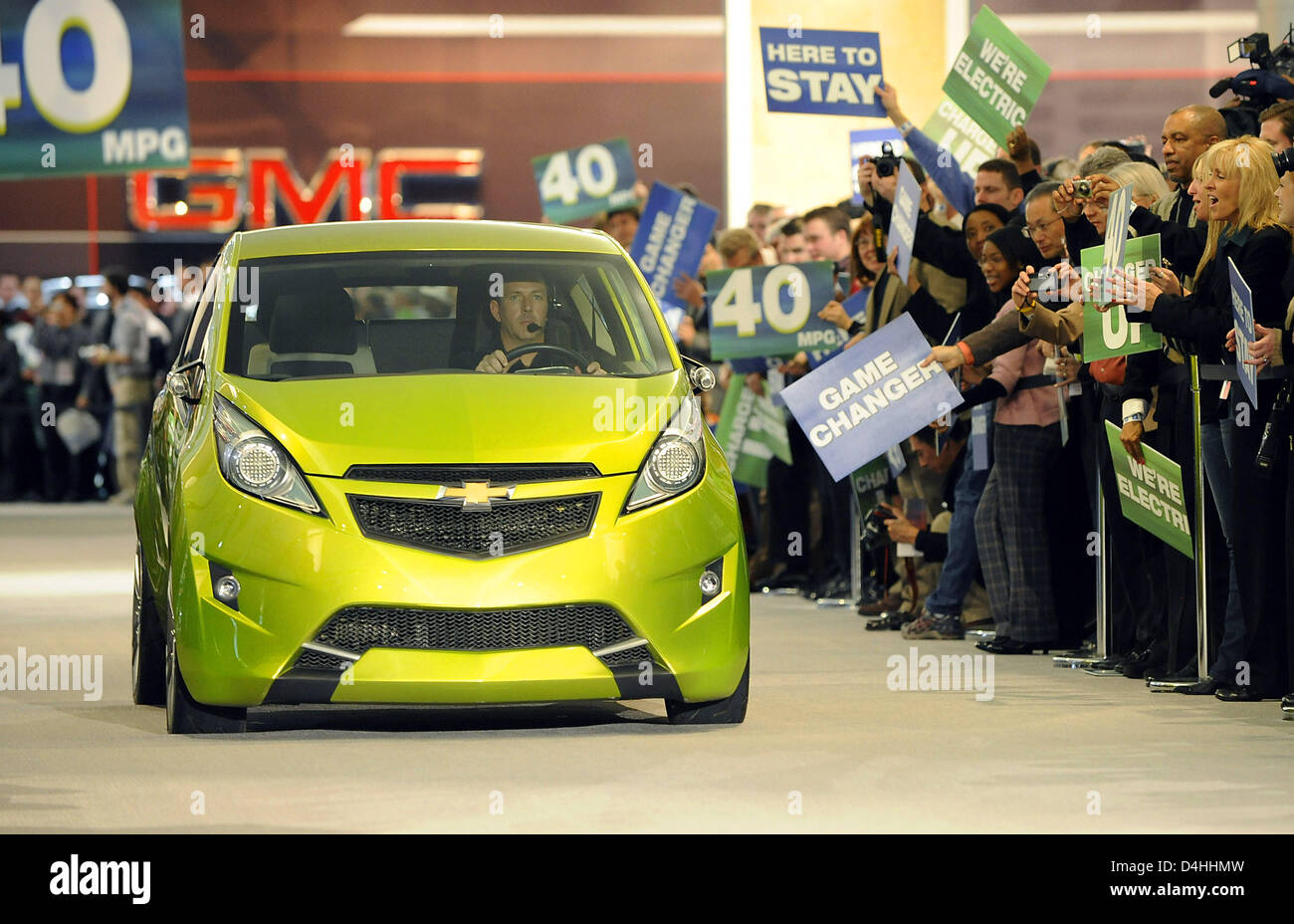 A Chevrolet Spark is pictured at the GM stand during the General Motors presentation at the North American International Auto Show (NAIAS) in Detroit, USA, 11 January 2009. Photo: Marijan Murat Stock Photo