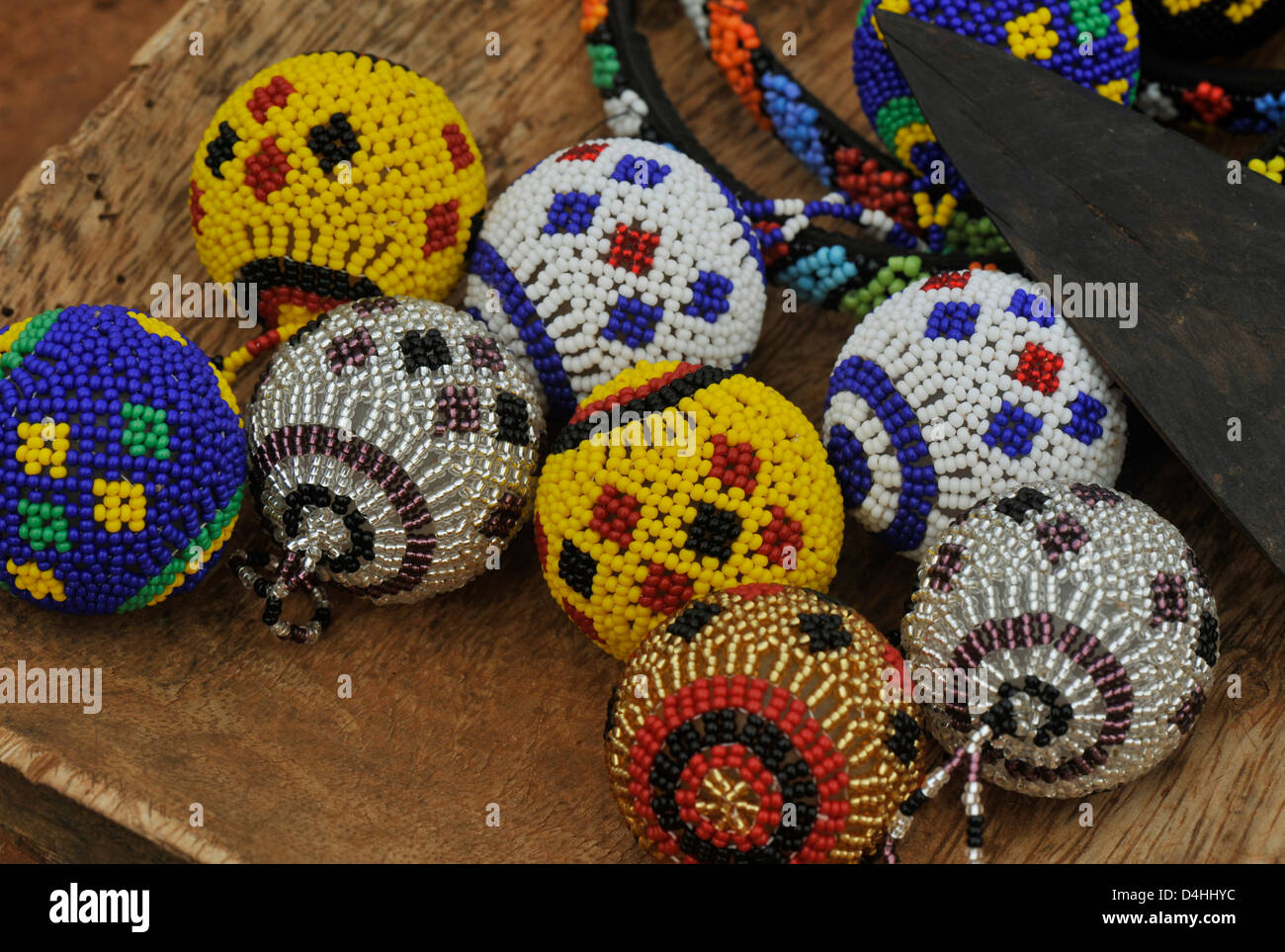 KwaZulu-Natal, South Africa, objects, balls, souvenirs, Christmas decorations, traditional Zulu artwork, beads, shopping, open air market Stock Photo
