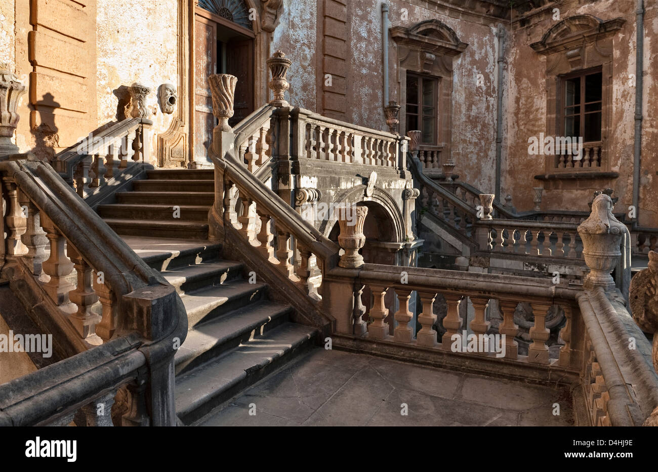 The Baroque Villa Palagonia in Bagheria, Palermo, Sicily, Italy, was built in 1715 and is famous for its many grotesque statues of dwarfs and monsters Stock Photo