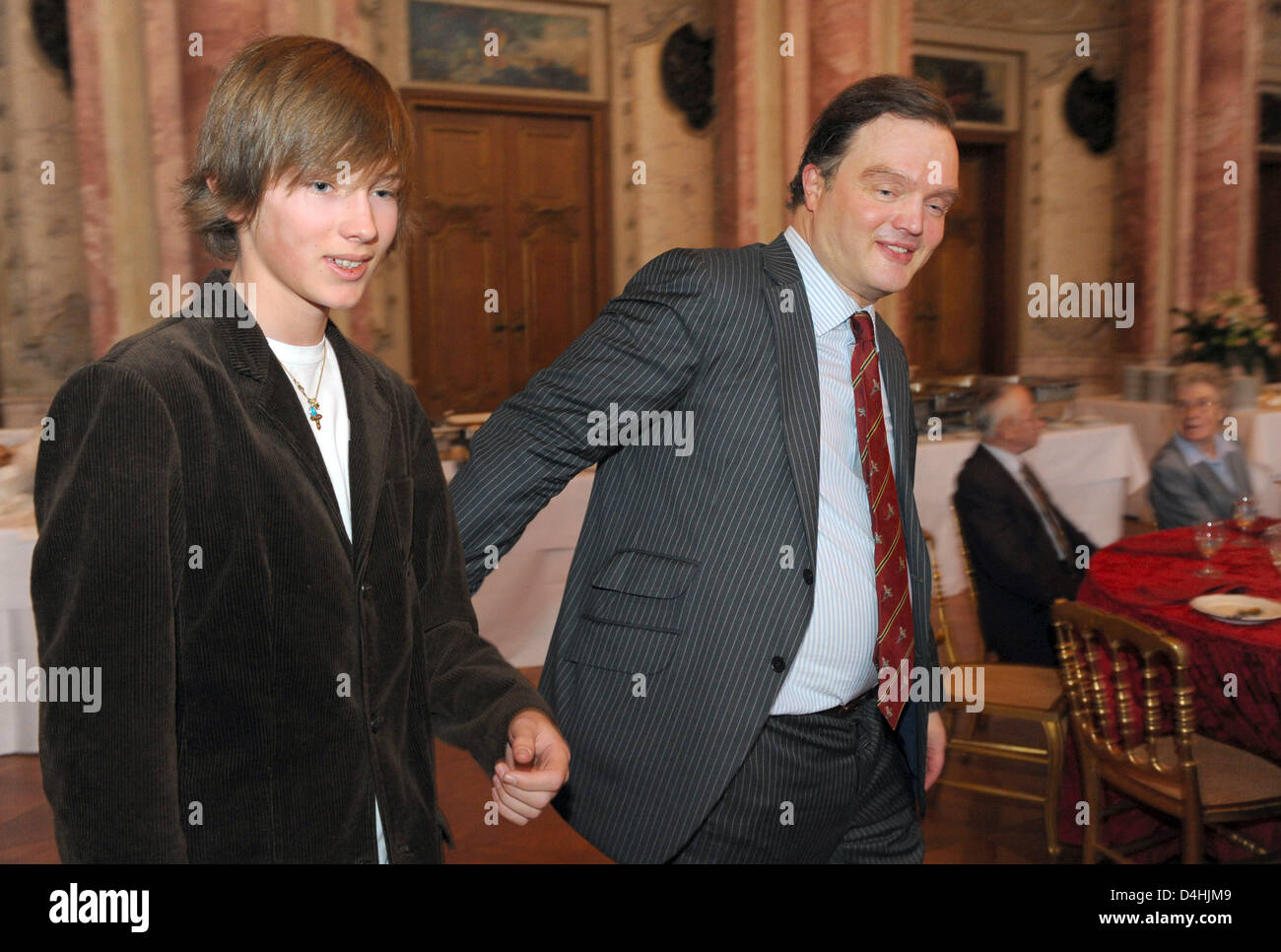 Alexander Prince of Schaumburg-Lippe (R) and his son Donatus (L) pictured during his birthday celebrations on Castle Bueckeburg, Germany, 16 January 2009. The Prince celebrated his 50th birthday with some 200 guests. Photo: Peter Steffen Stock Photo