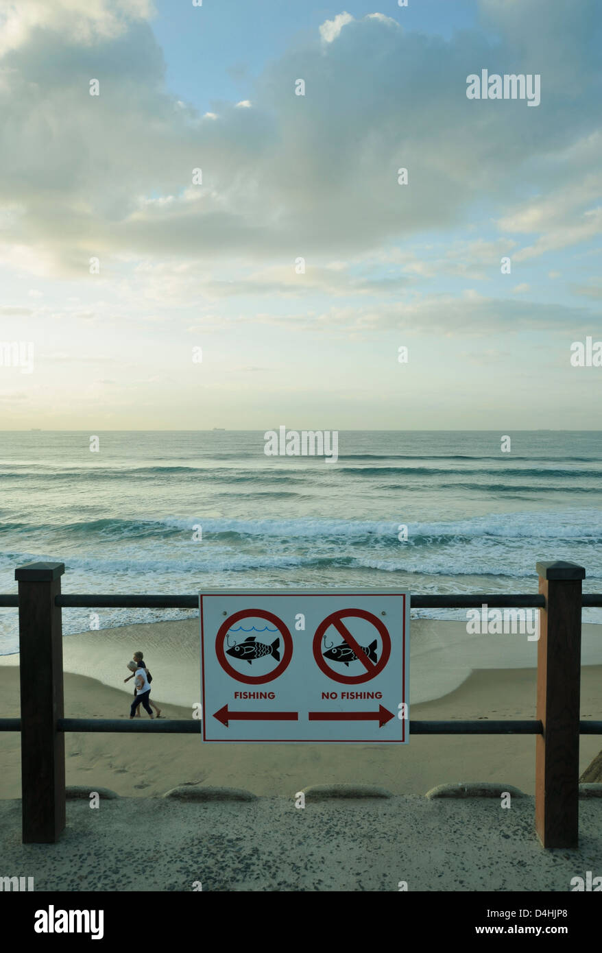 Control of fishermen behaviour on public beach No fishing allowed Umhlanga Rocks KwaZulu-Natal South Africa Everyday Landscapes Stock Photo