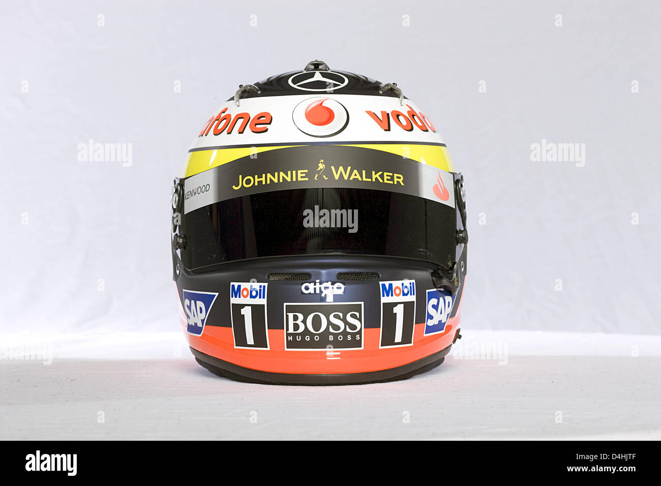 The undated picture shows the helmet of Spanish Formula One test driver  Pedro De La Rosa of McLaren Mercedes. Photo: McLaren Mercedes Stock Photo -  Alamy