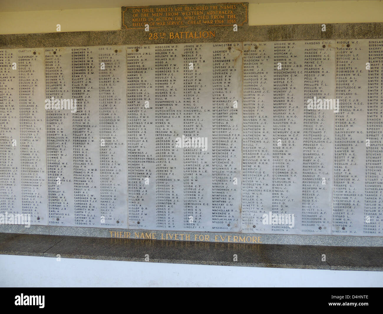 WAR MEMORIAL, Fremantle, Australia. Part of the Role of Honour. Photo Tony Gale Stock Photo