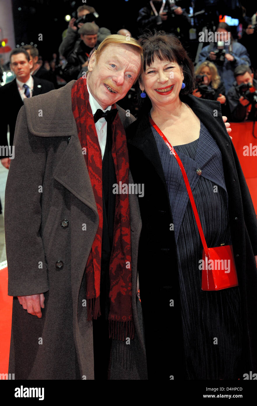 German actor Otto Sander and his wife, actress Monika Hansen, arrive for the premiere of the film ?The International? at the 59th Berlin International Film Festival, also referred to as Berlinale, in Berlin, Germany, 05 February 2009. The film opens the 59th Berlinale at Potsdamer Platz. Within the scope of the official competition, 18 movies will compete for the golden and silver  Stock Photo