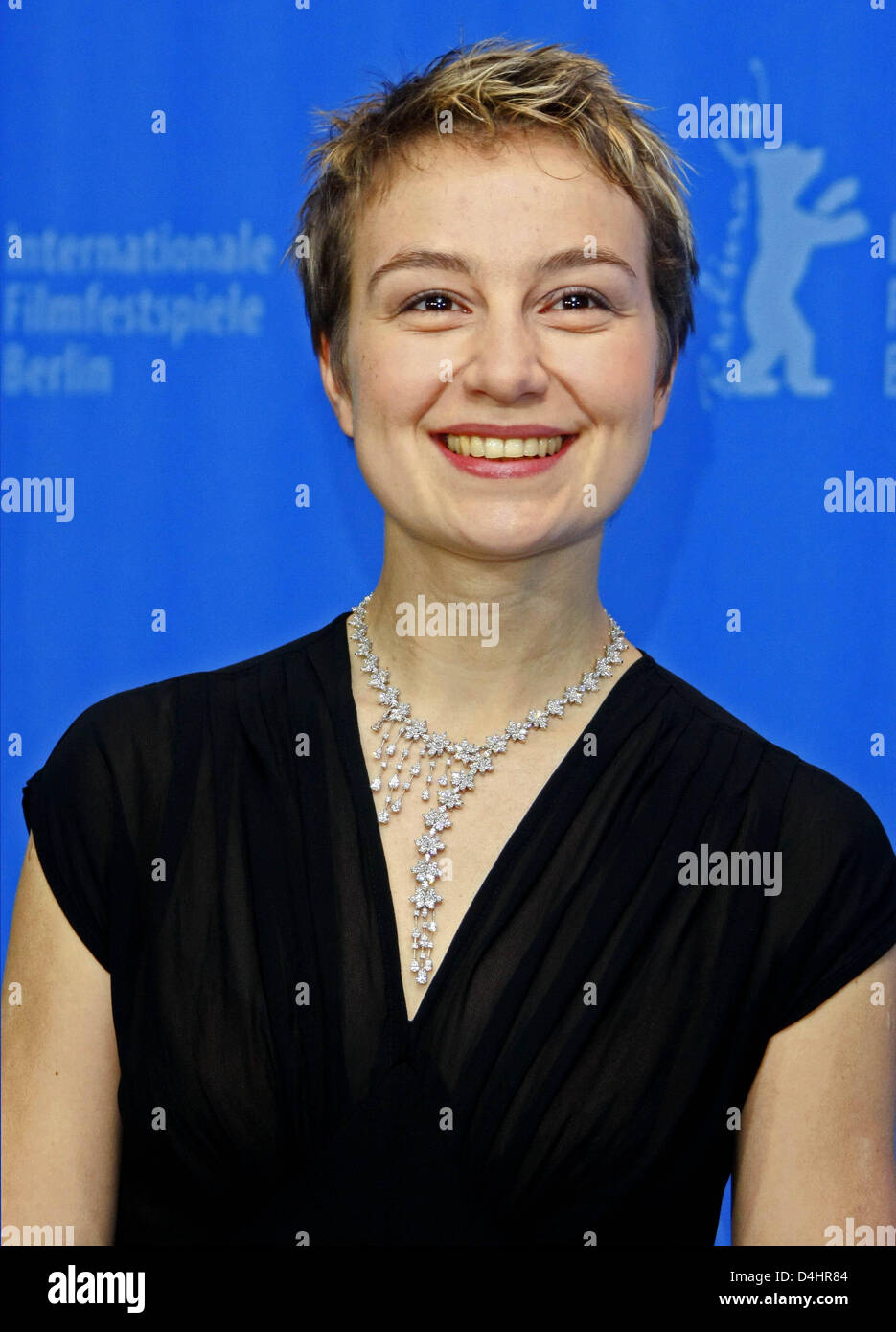 Romanian actress Anamaria Marinca smiles during a photo call on her film ?Storm? at the 59th Berlin International Film Festival in Berlin, Germany, 07 February 2009. The film runs in Competetition, a total of 18 films compete for the Silver and Golden Bears of the 59th Berlinale. Photo: Hubert Boesl Stock Photo