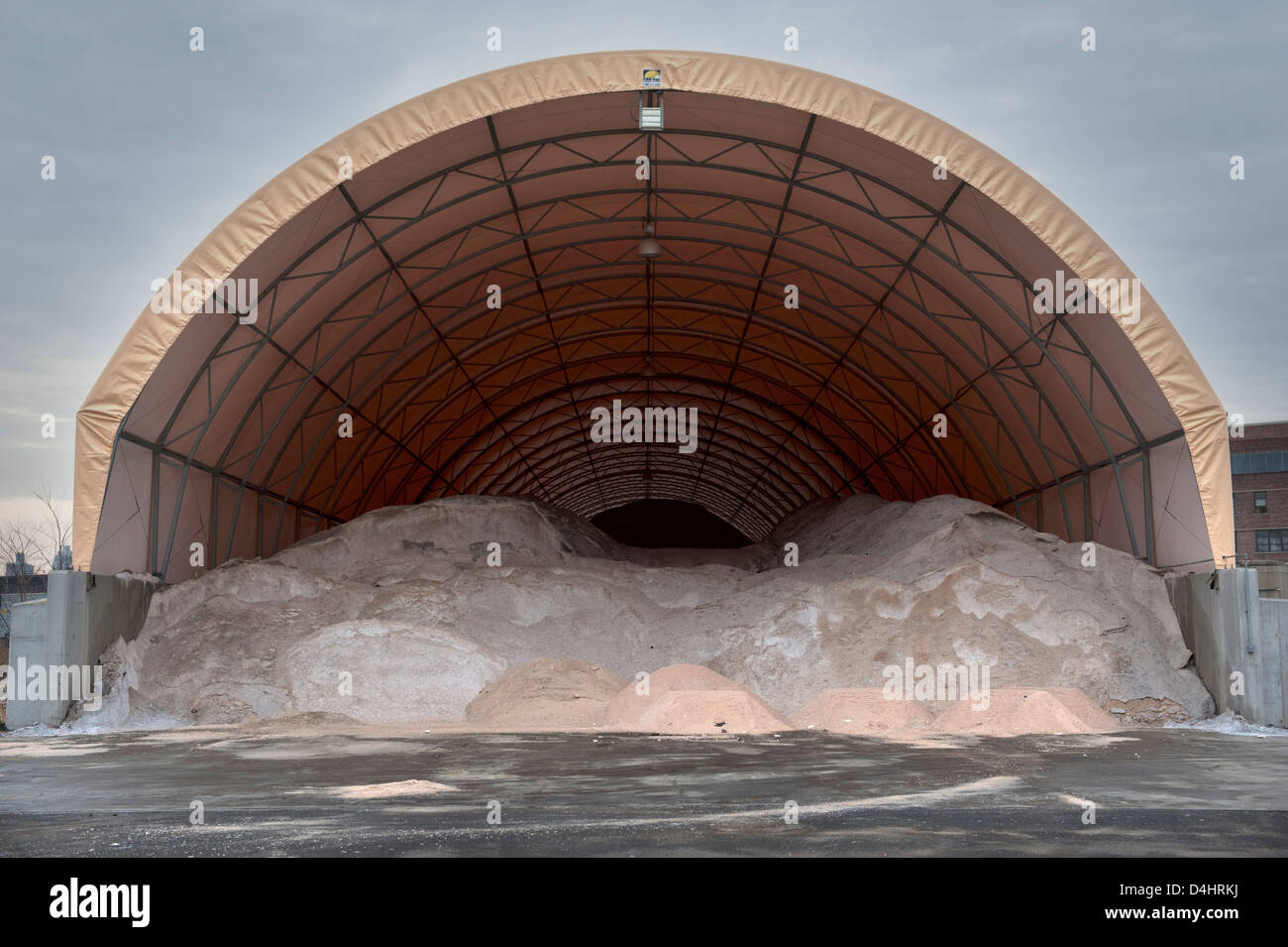 Salt Storage in the Brooklyn Navy Yard, Brooklyn, NY Stock Photo