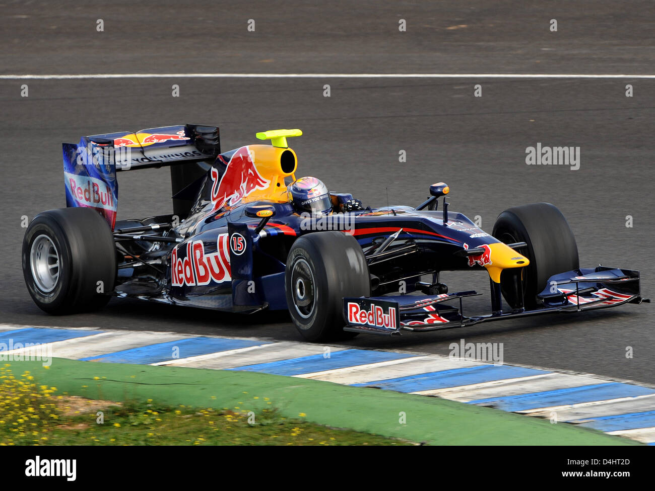 German Formula One driver Sebastian Vettel of Red Bull test-drives the new  RB5, Red Bull?s new race car for the upcoming Formula One season of 2009,  for the first time in Jerez,