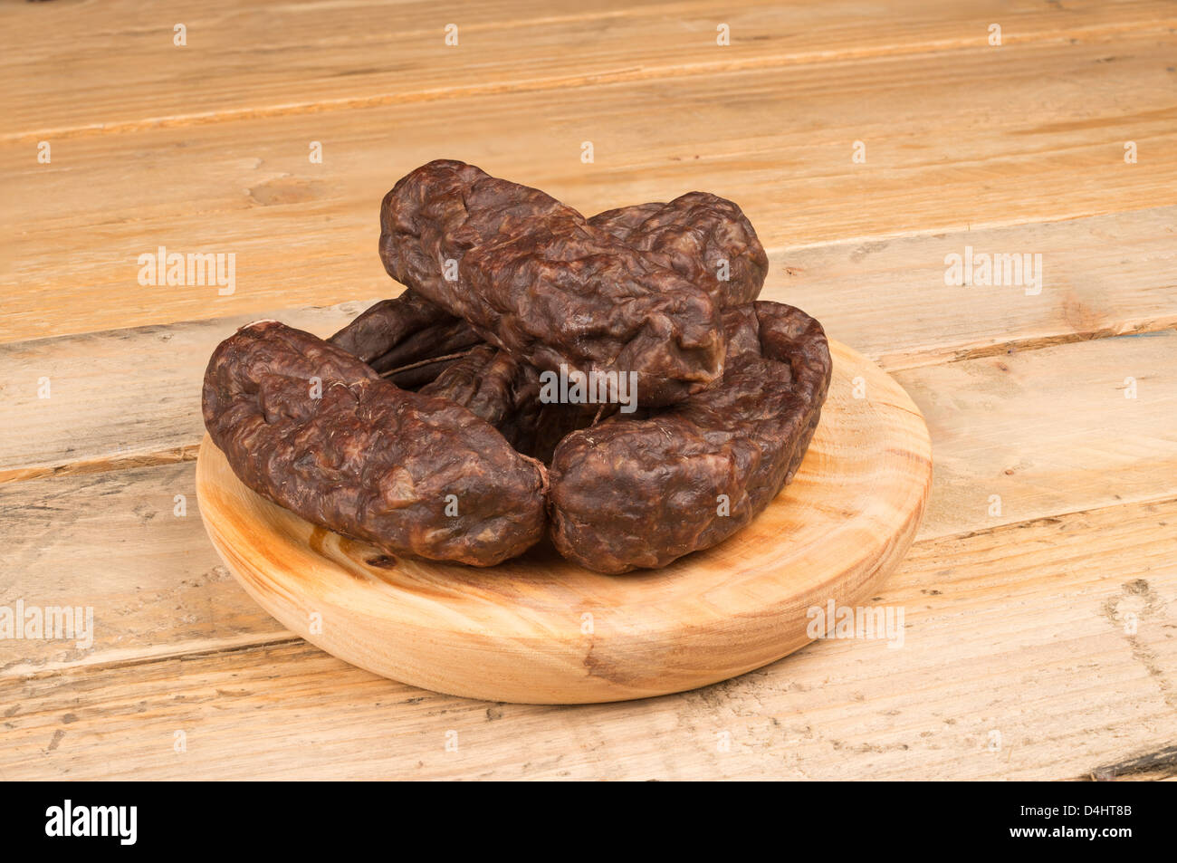Several pieces of morcilla, a traditional Spanish black pudding Stock