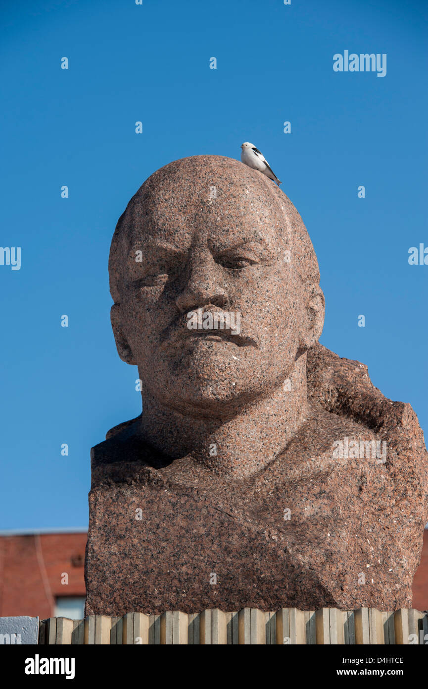 The Russian coal-mining town of Barentsburg with a statue of Lenin still standing Stock Photo