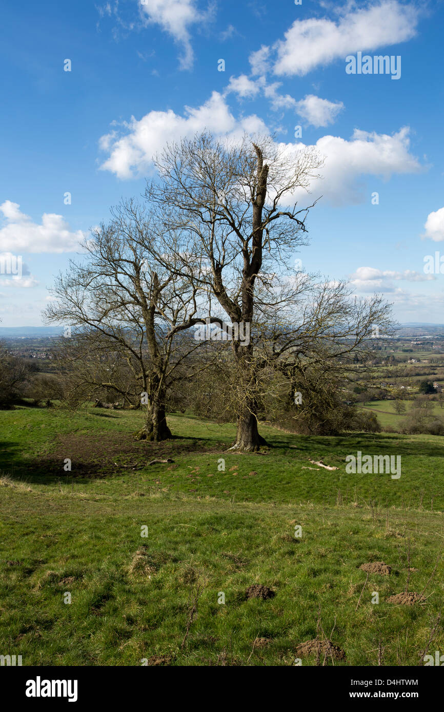 This is a view looking down in to Gloucester from the old road going in to Cheltenham .Beautiful blue skys lovely clouds . Stock Photo