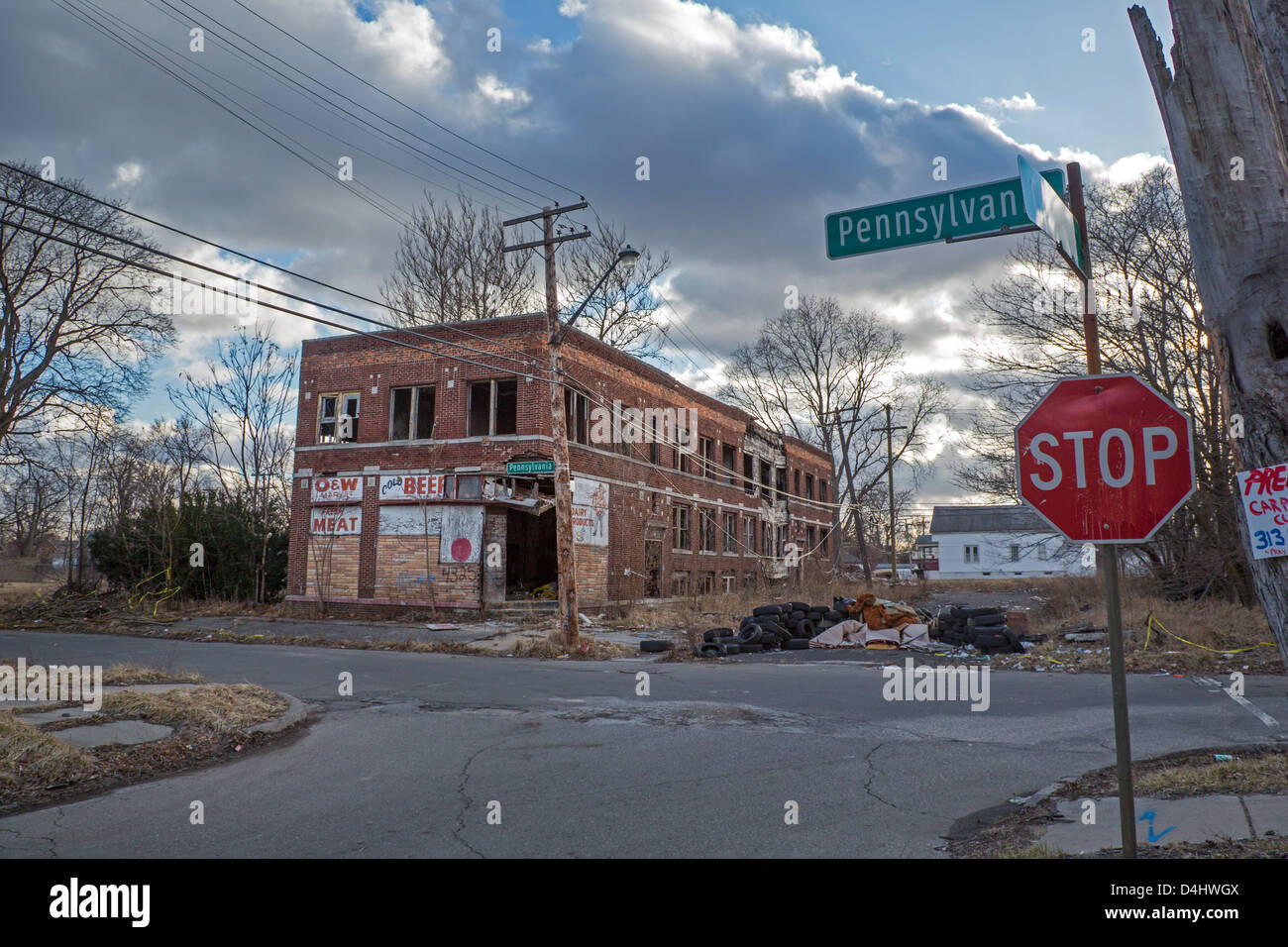 Detroit, Michigan Abandoned buildings and vacant lots characterize
