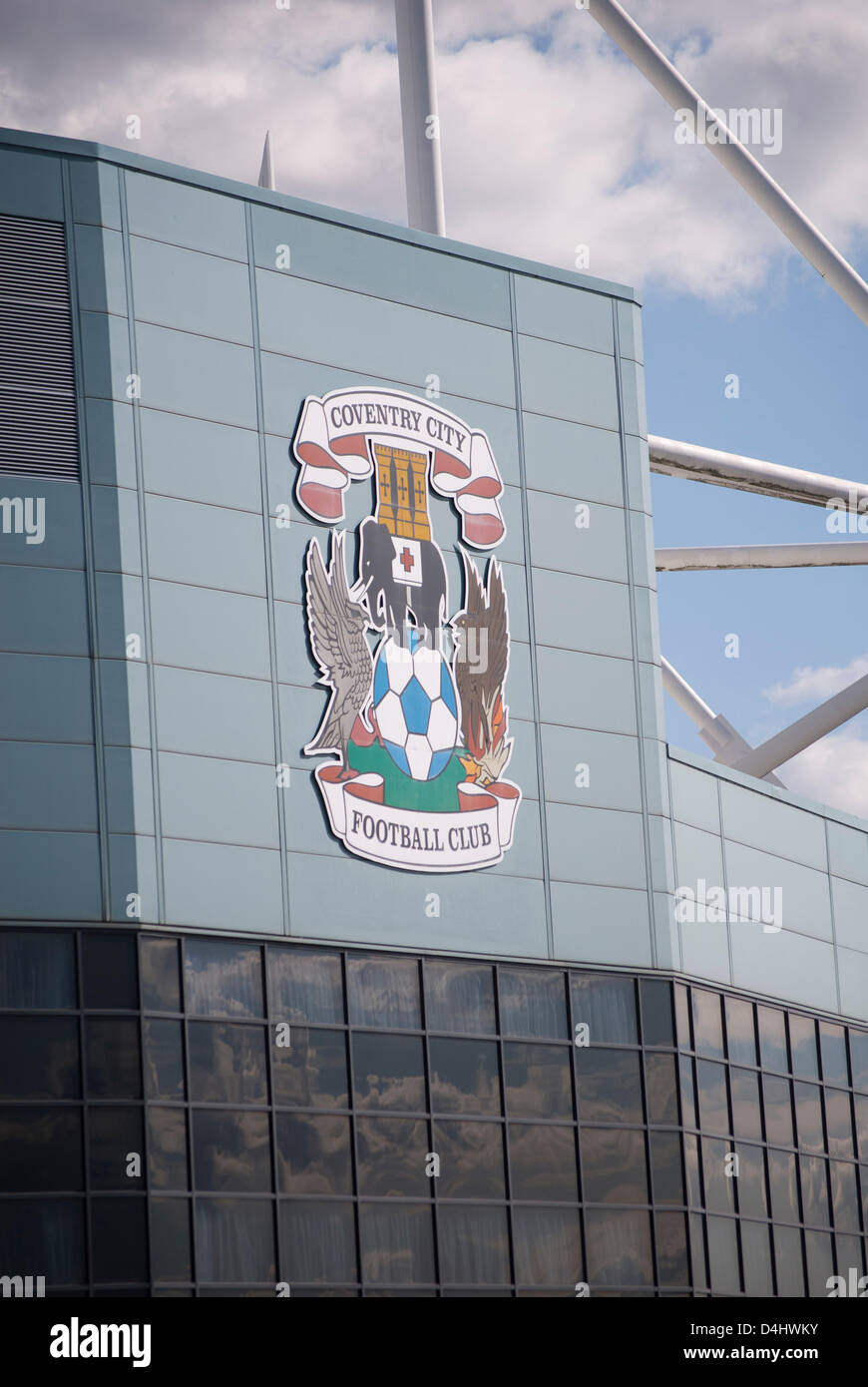 Coventry, UK. 14th March 2013. Arena Coventry Ltd announce application to the high court in London to request it makes an administration order against Coventry City Football Club. Club badge onthe Ricoh Arena ground. The club are said to owe ACL over £1.3 million in unpaid rent on the football ground.  Credit:  John Martin / Alamy Live News Stock Photo