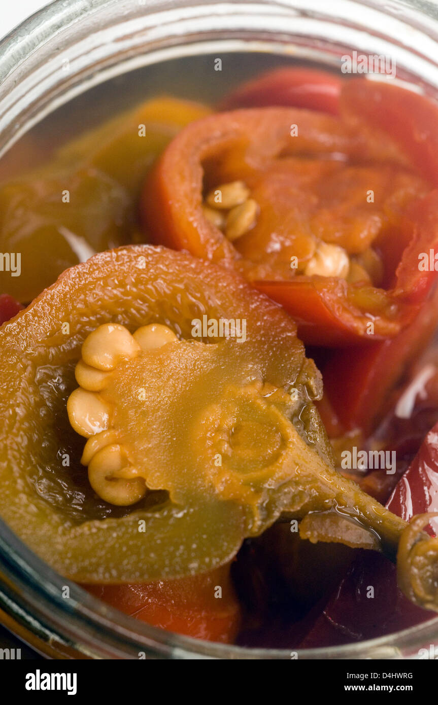 hot cherry peppers red and green appetizer in glass jar Stock Photo Alamy
