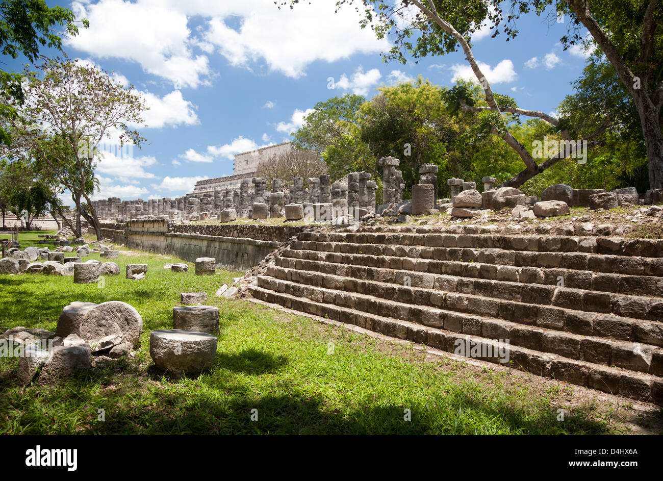 Rear of The Temple of the Warriors, Chichen Itza, Mexico Stock Photo