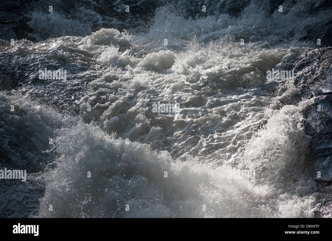 Turbulent, roiling water on the Cullasaja River between Highlands and Franklin, North Carolina, USA. Stock Photo