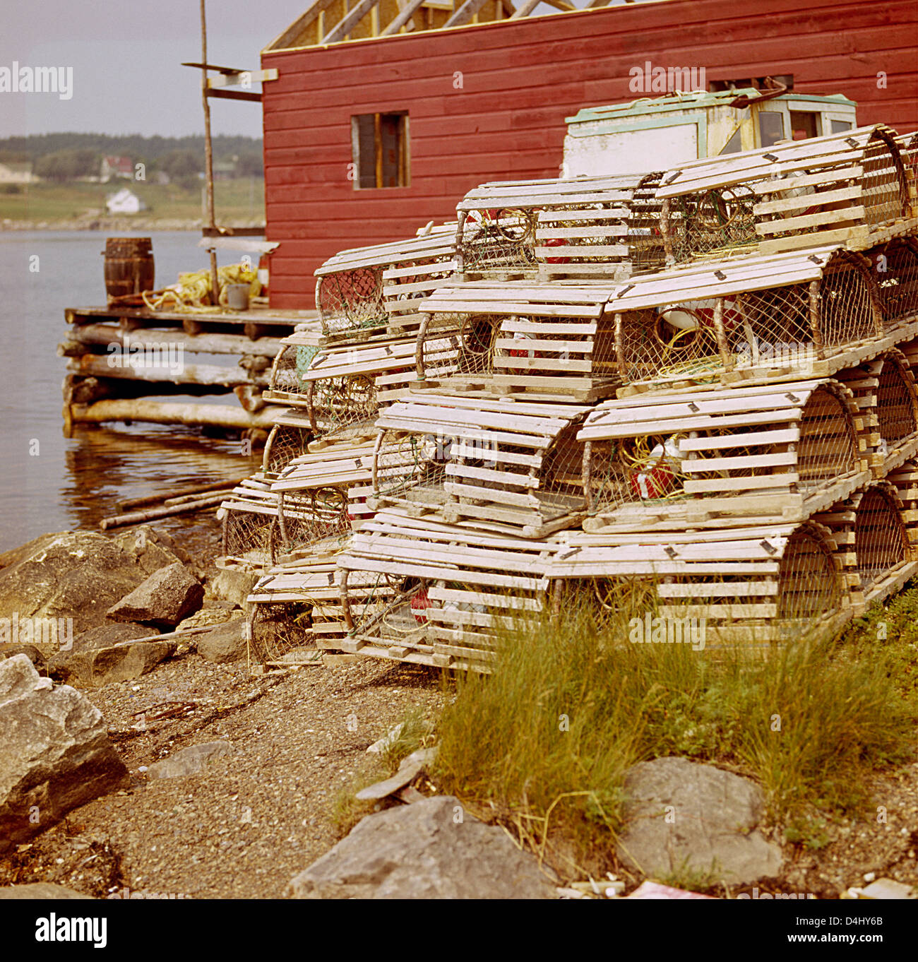 Wooden Lobster Traps in Canada;Nova Scotia;East Canada;Nova Scotia;East Coast;Atlantic Coast;Fishing Boats and fishing villages Stock Photo