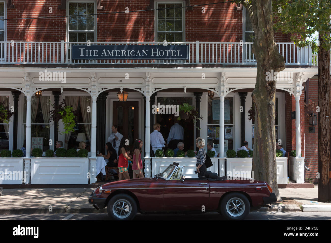 FRONT PORCH OF THE AMERICAN HOTEL MAIN STREET SAG HARBOR SUFFOLK COUNTY