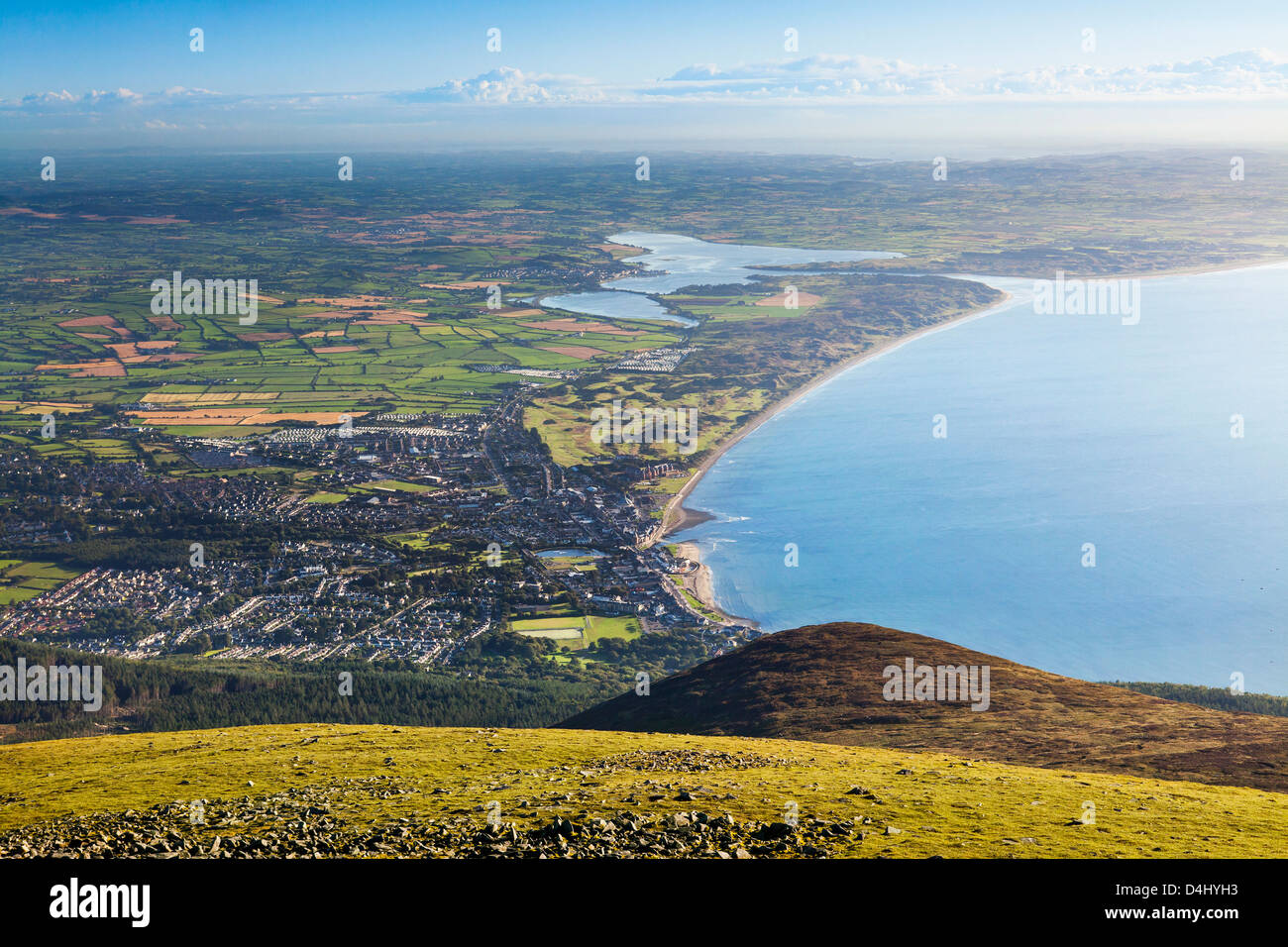 View from Slieve Donard, Mournes, Looking down on Newcastle. Stock Photo