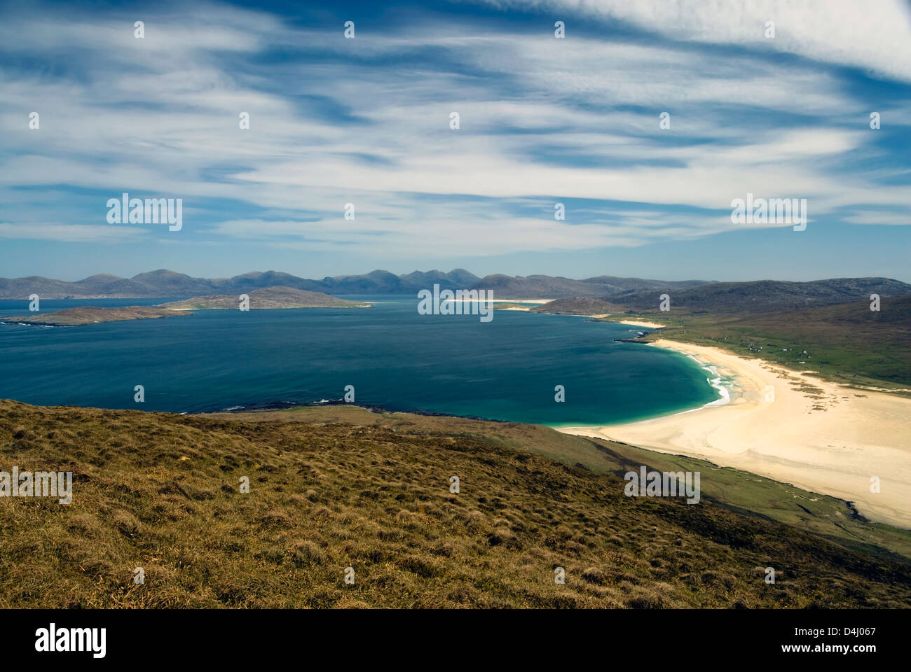 Northton-Scarista Beach on the Isle of Harris from Toe Head. Isle of Lewis, Outer Hebrides, Scotland. Looking north. Stock Photo