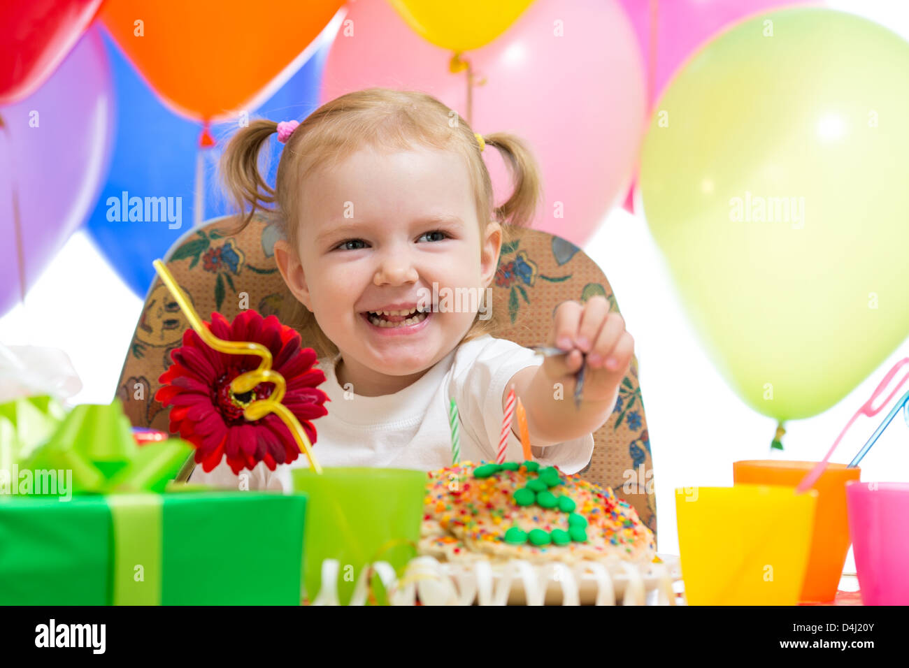 happy child girl on birthday party Stock Photo - Alamy