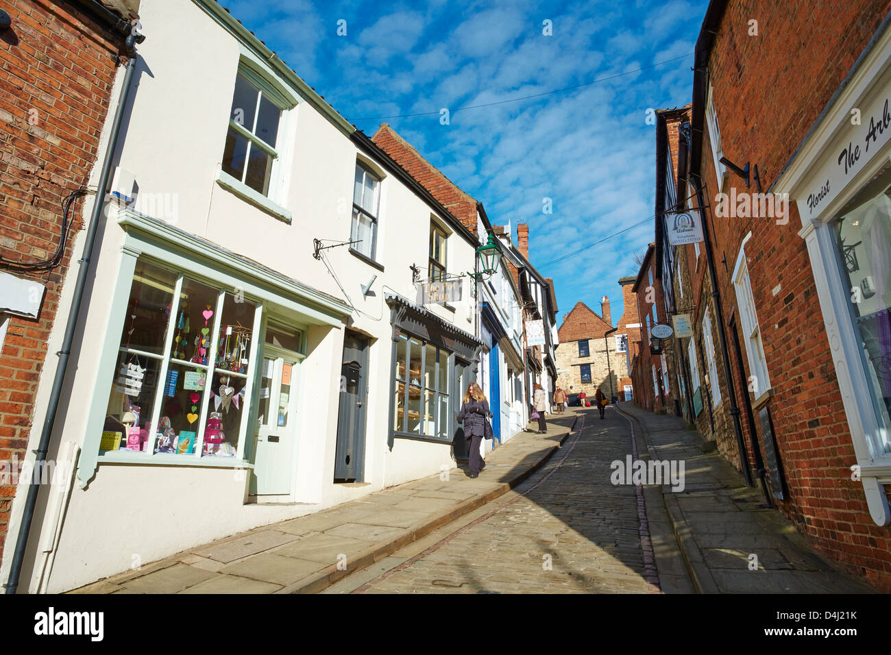 View along Steep Hill towards historic quarter of Bailgate Lincoln