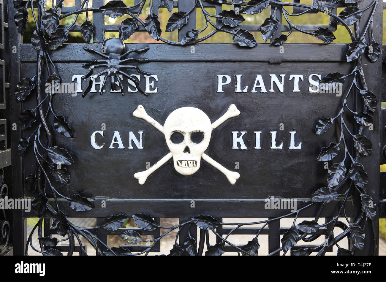 Sign on the gate of the Poison Garden in Alnwick Garden, Northumberland, north east England, UK Stock Photo
