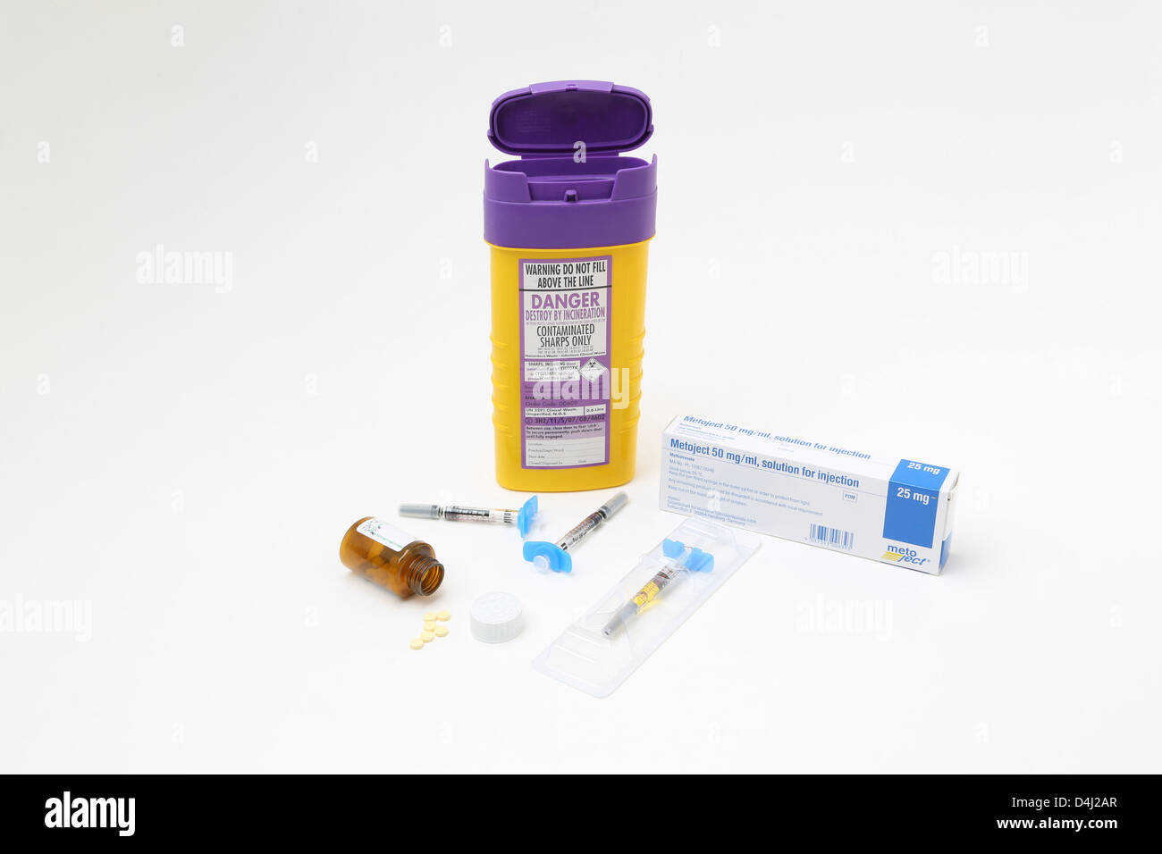 methotrexate injectable methotrixate tablets and sharps bin with purple